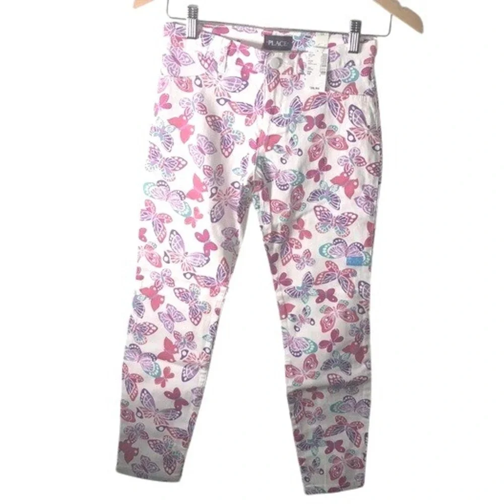 Children's Place Girls Slim Ankle Pants Sz 10 butterflies White Purple Princess